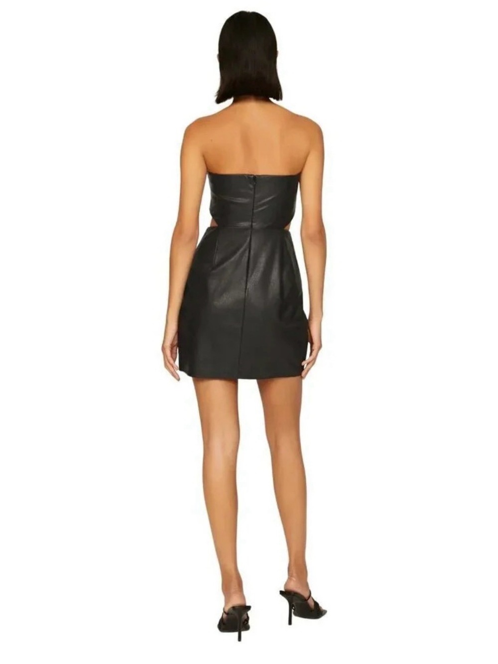 Amanda Uprichard Kloss Mini Dress Black Faux Leather Cutout Strapless S - Picture 2 of 8